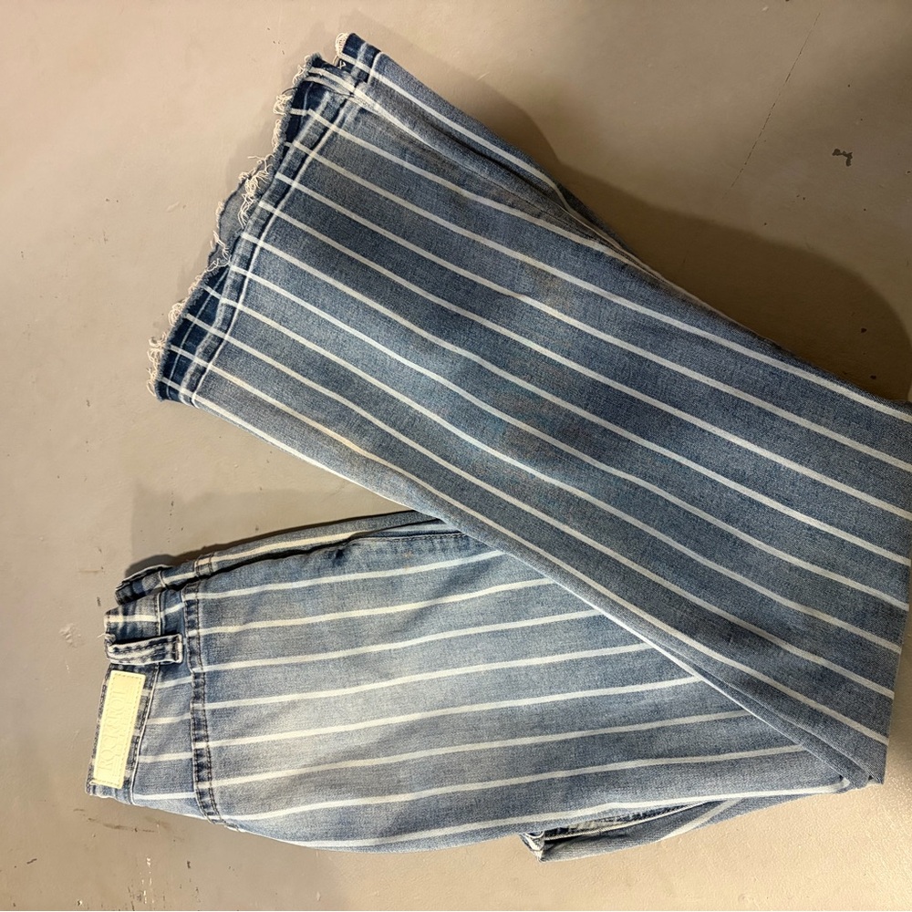 Women's Blue and White Striped Boot Cut Jeans